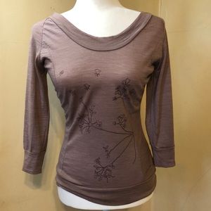 Icebreaker 100% New Zealand Merino Wool S  Purple Flower Pattern Top